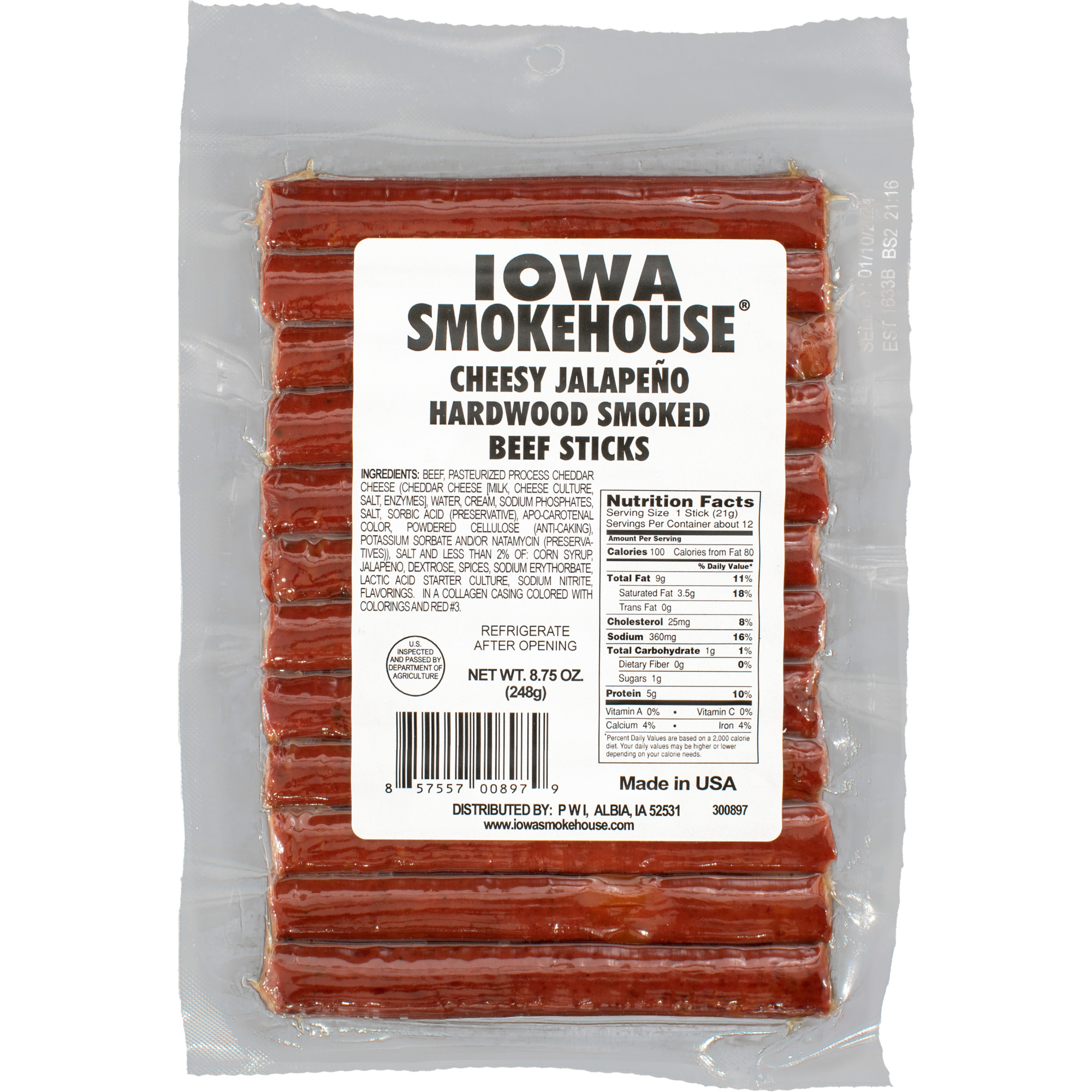 Iowa Smokehouse 8.75 oz Hardwood Smoked Beef Sticks Cheesy Jalapeno